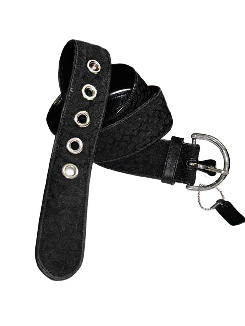 Coach (M6 3977) ~ Women’s Large ~ Vintage ~ Black W/Silver ~ Logo Designer Belt